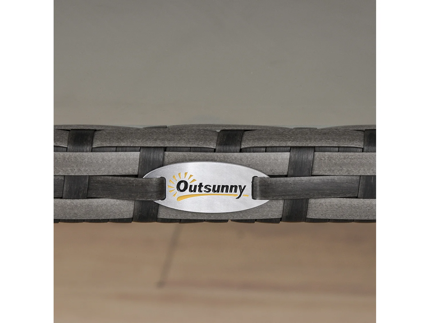 Table basse de jardin plateau verre trempé 5 mm résine tressée imitation rotin gris