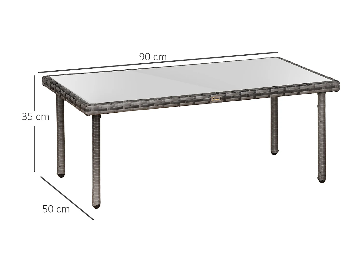 Table basse de jardin plateau verre trempé 5 mm résine tressée imitation rotin gris