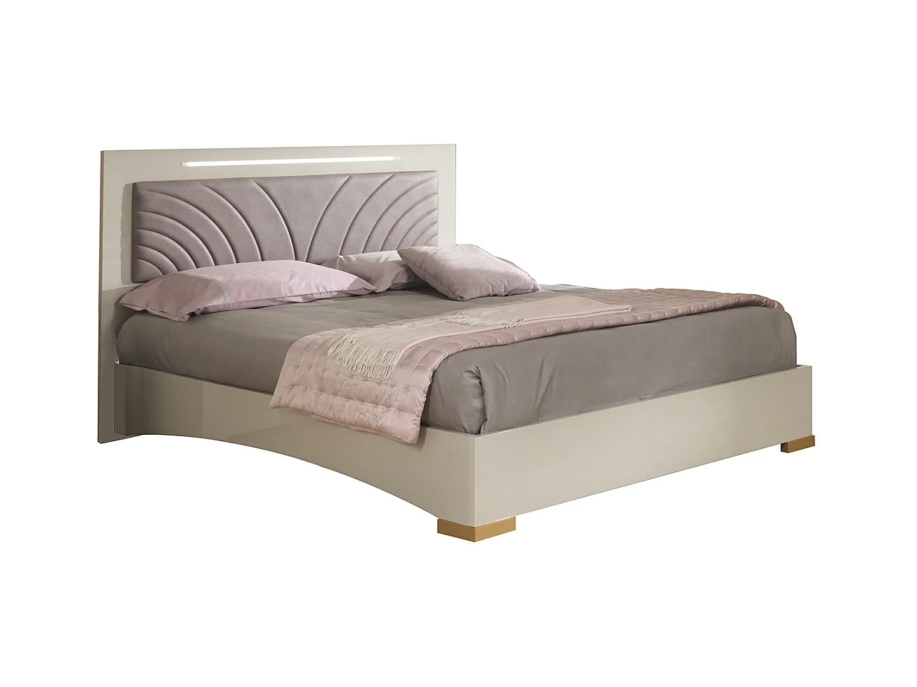 PANACA - Chambre Complète 160x200cm Crème et Bronze + Leds