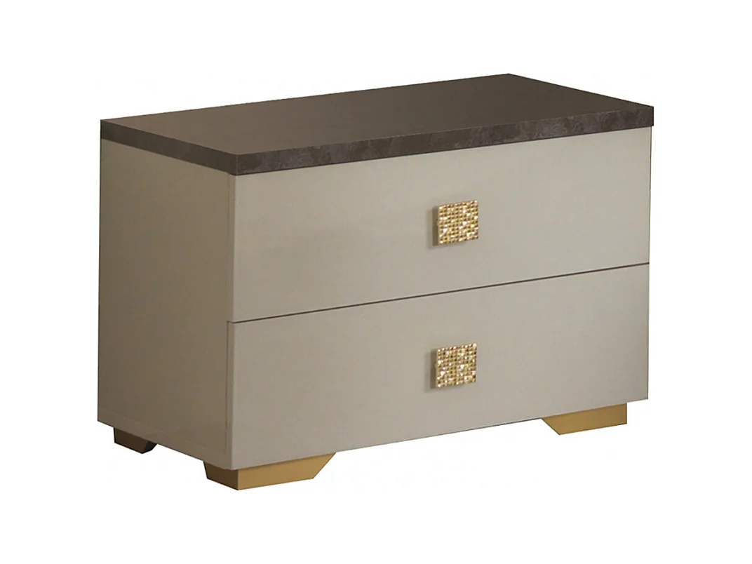 PANACA - Chambre Complète 160x200cm Crème et Bronze + Leds