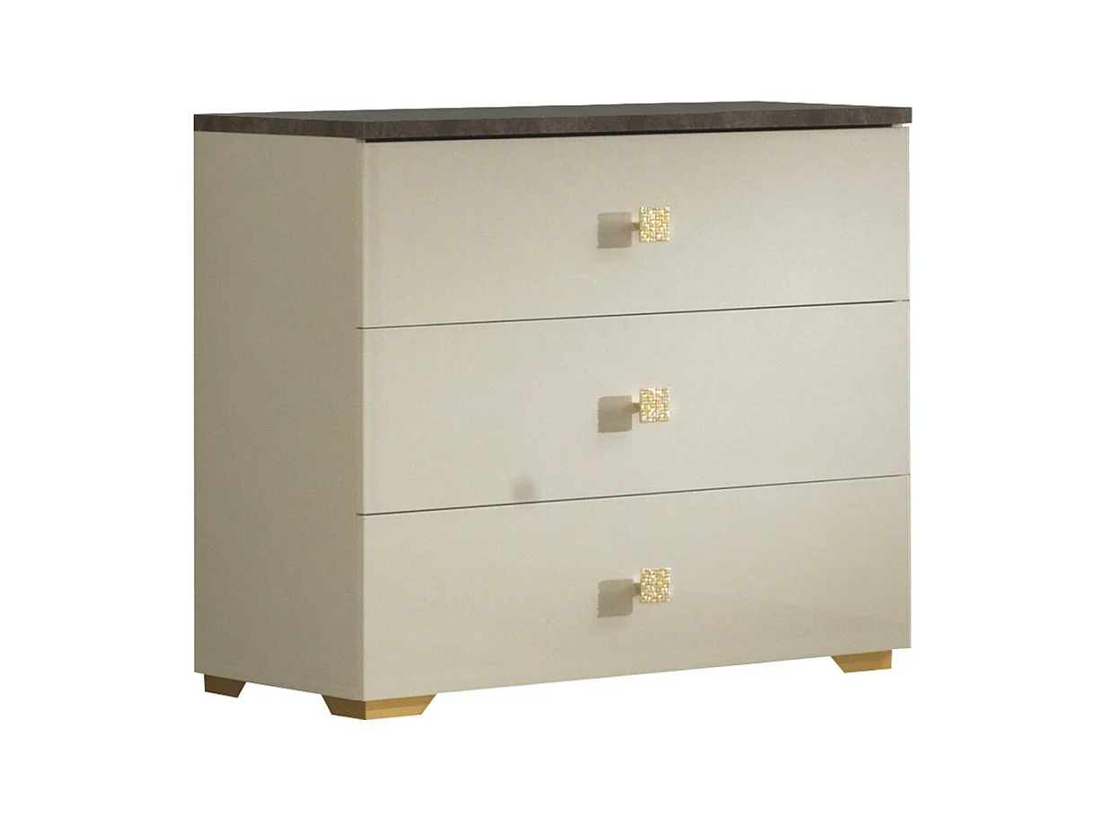 PANACA - Chambre Complète 160x200cm Crème et Bronze + Leds