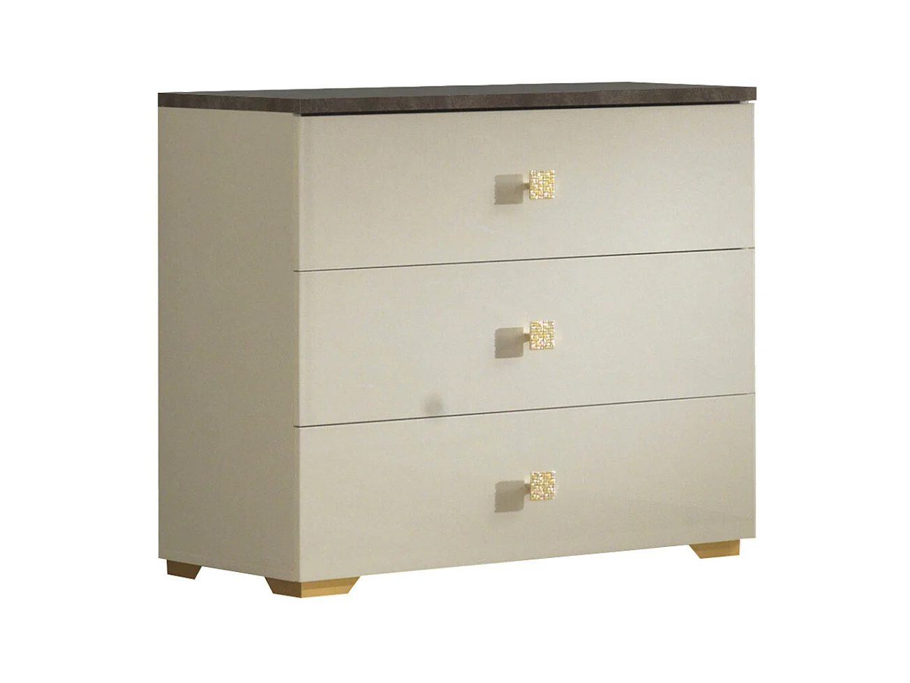 PANACA - Chambre Complète 140x190cm Crème et Bronze + Leds