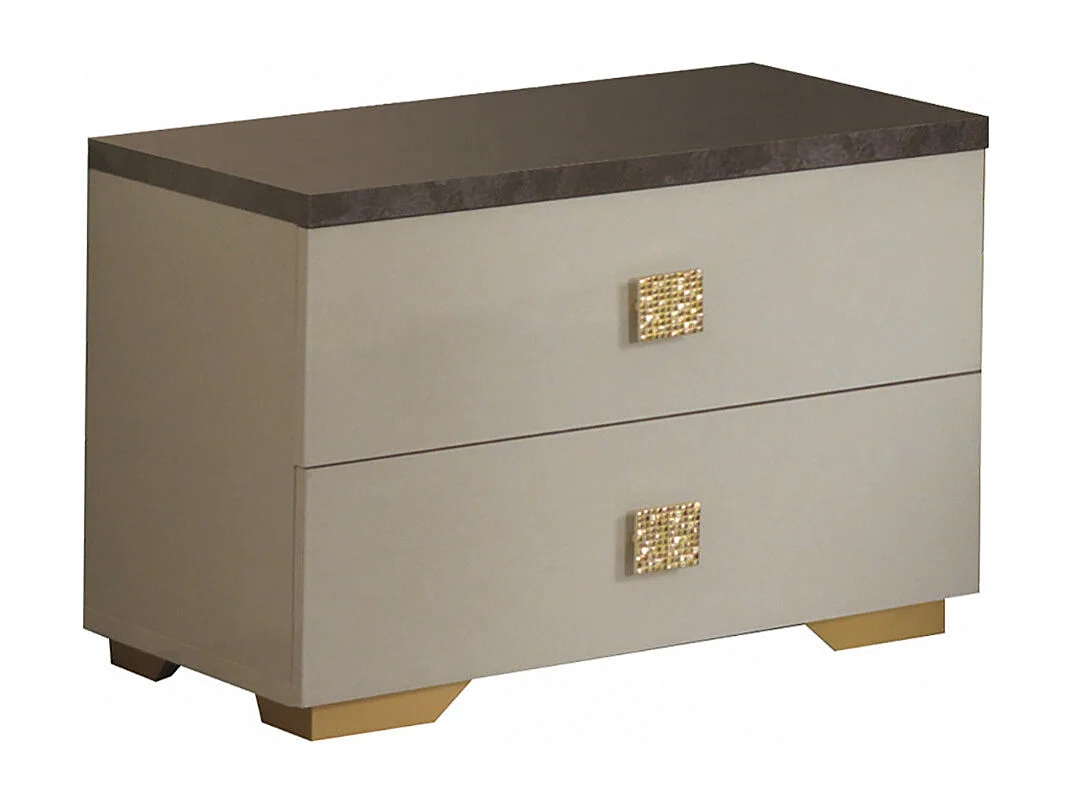 PANACA - Chambre Complète 140x190cm Crème et Bronze + Leds