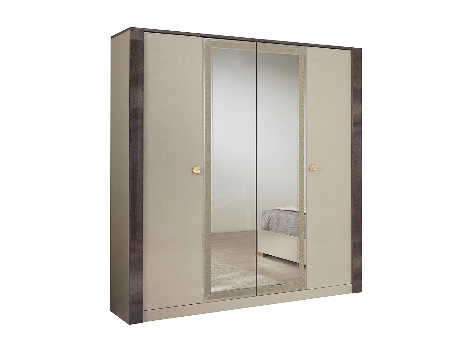 PANACA - Chambre Complète 140x190cm Crème et Bronze + Leds