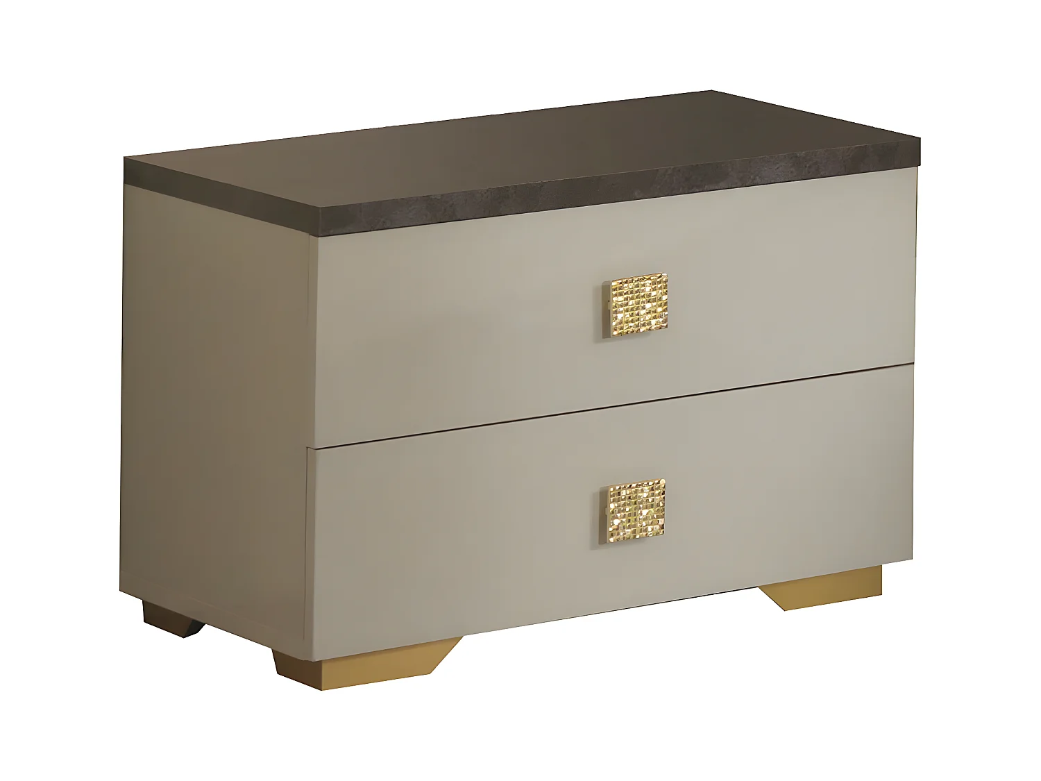 PANACA - Chambre 140x190cm Crème et Bronze + Leds