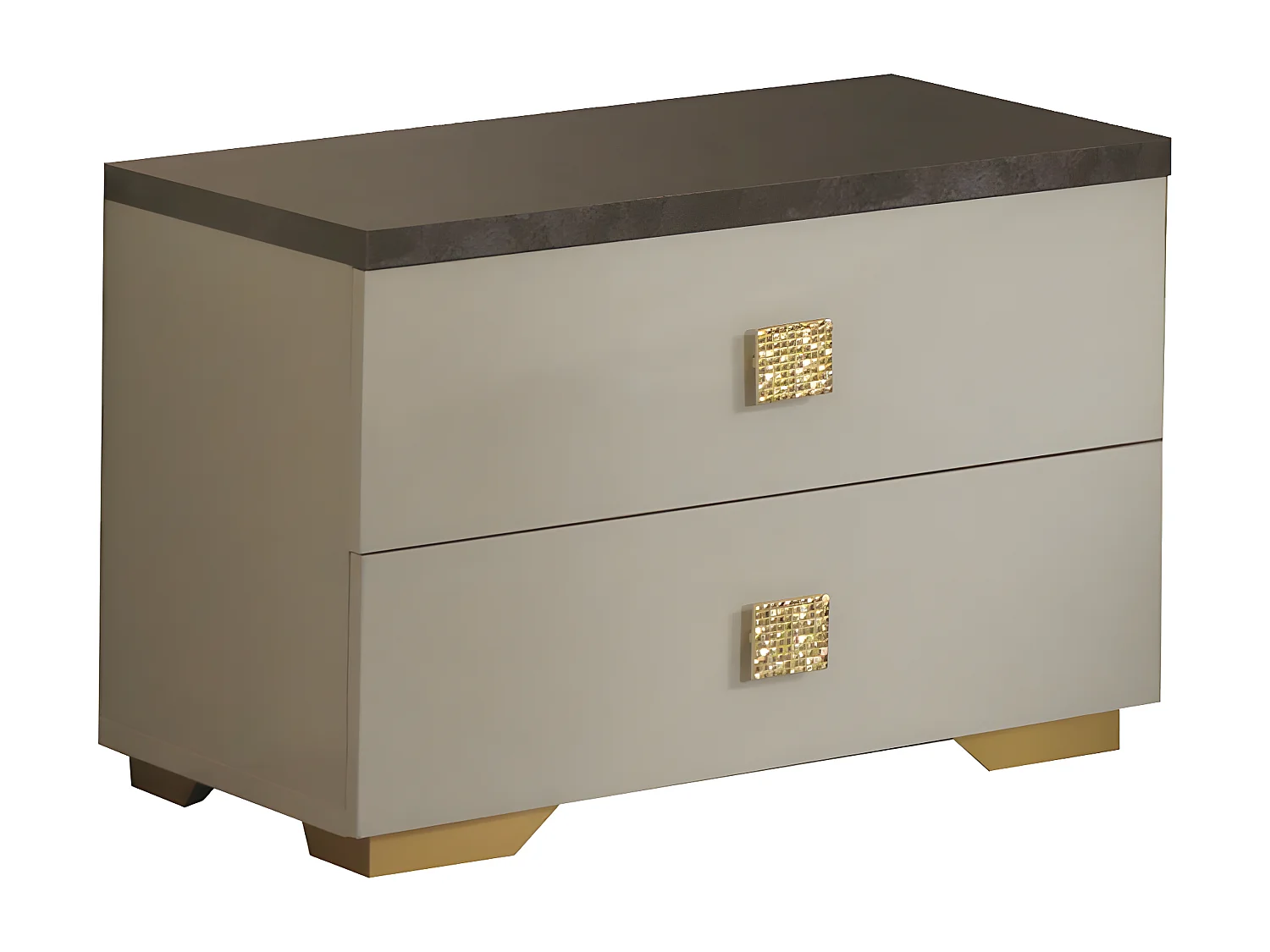 PANACA - Chambre 140x190cm Crème et Bronze + Leds