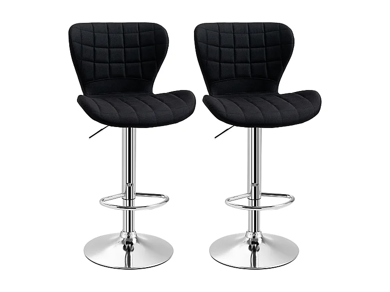 Lot de 2 tabourets de bar design contemporain hauteur d'assise réglable 59-81 cm pivotant 360° lin noir