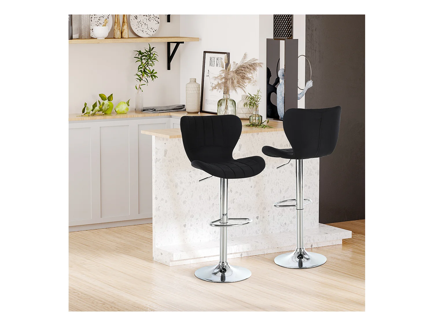 Lot de 2 tabourets de bar design contemporain hauteur d'assise réglable 59-81 cm pivotant 360° lin noir