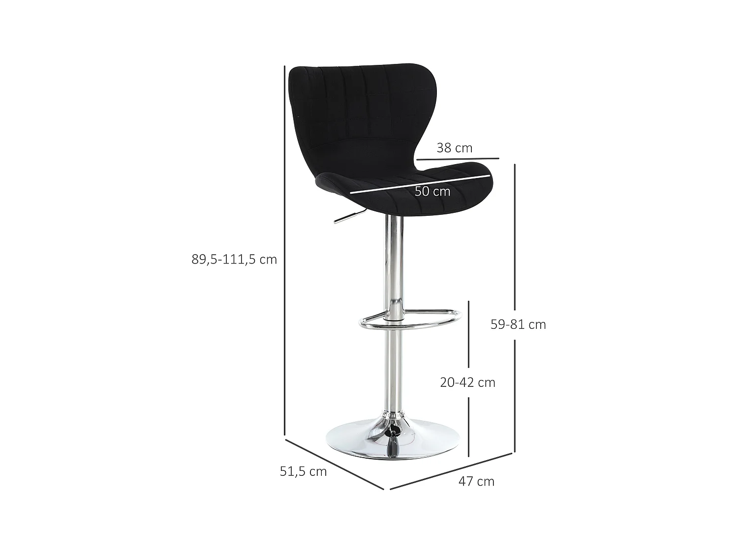 Lot de 2 tabourets de bar design contemporain hauteur d'assise réglable 59-81 cm pivotant 360° lin noir