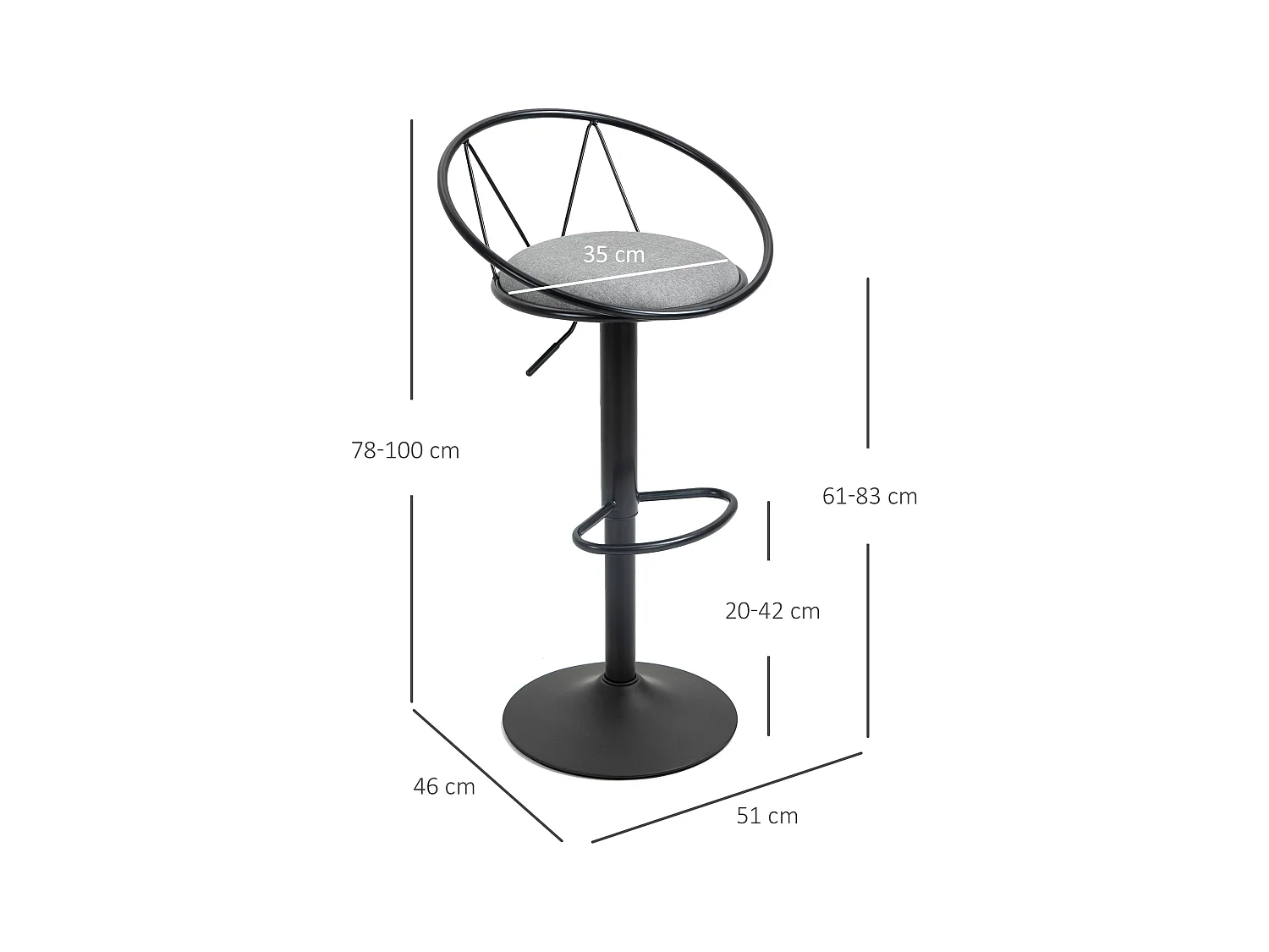 Lot de 2 tabourets de bar design néo-rétro réglable pivotant avec repose-pied métal noir lin gris