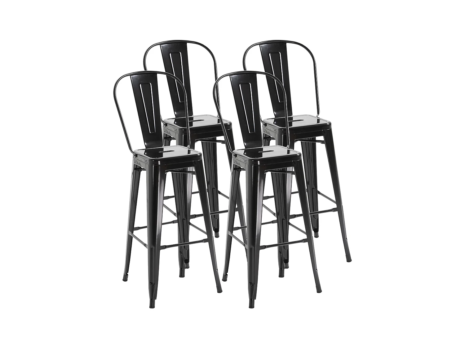 Lot de 4 tabourets de bar industriel avec dossier hauteur assise 76,5 cm métal noir