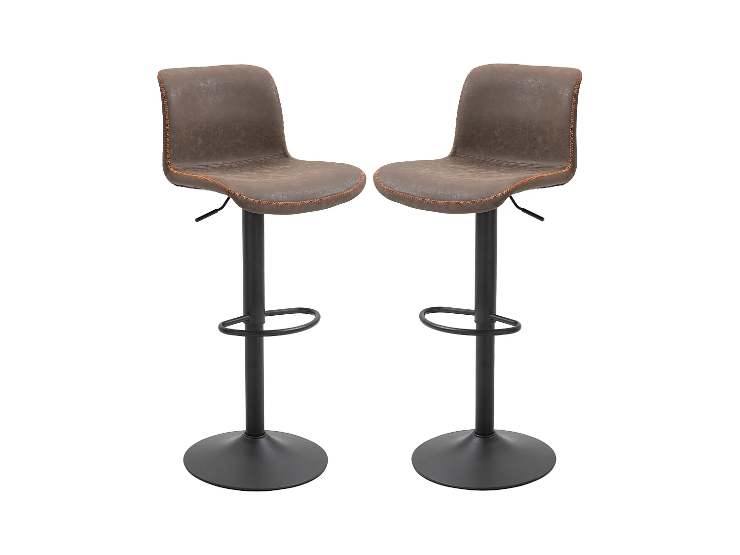 Lot de 2 tabourets de bar Vintage réglable pivotant avec repose-pied PU marron surpiqûre orange