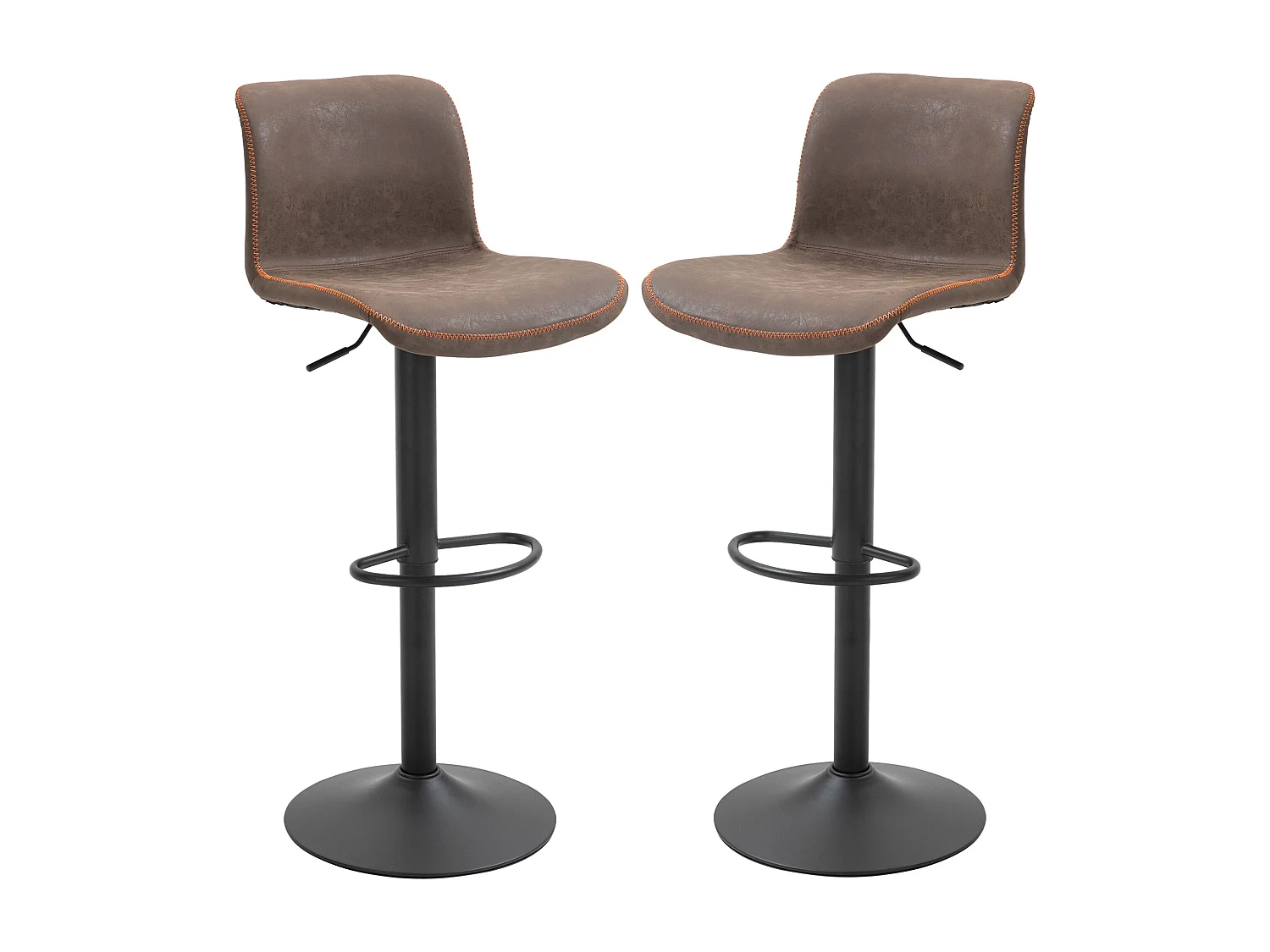 Lot de 2 tabourets de bar Vintage réglable pivotant avec repose-pied PU marron surpiqûre orange