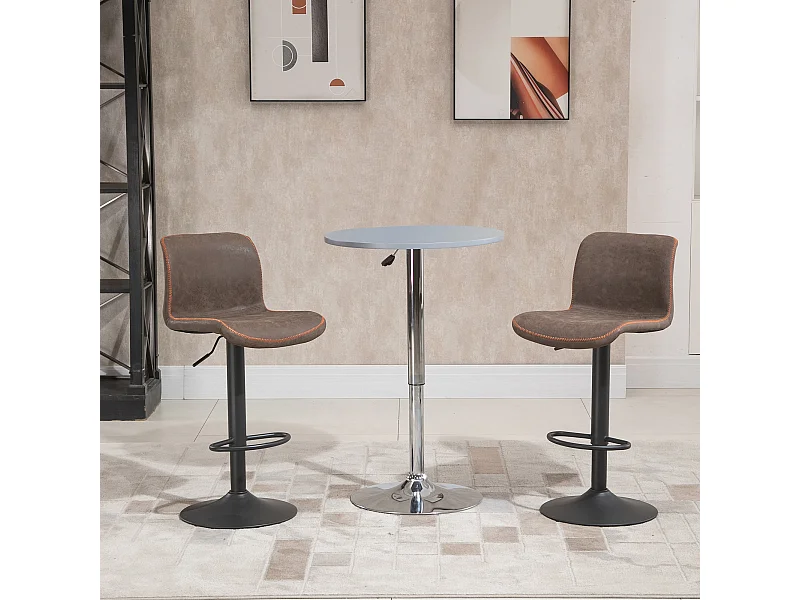 Lot de 2 tabourets de bar Vintage réglable pivotant avec repose-pied PU marron surpiqûre orange