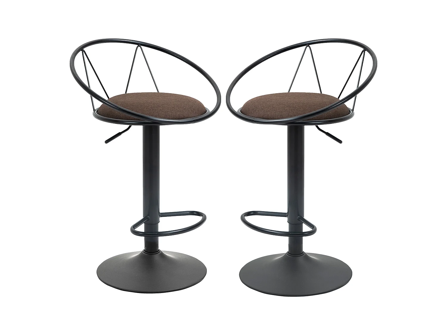Lot de 2 tabourets de bar design néo-rétro réglable pivotant avec repose-pied métal noir lin marron