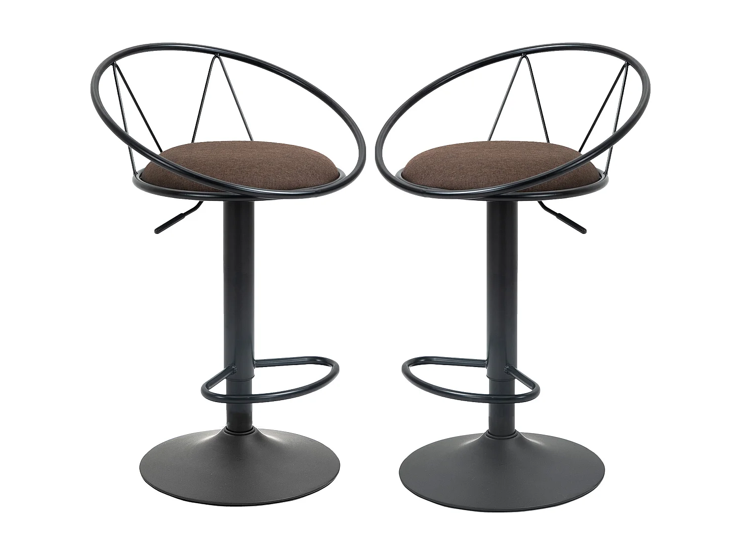 Lot de 2 tabourets de bar design néo-rétro réglable pivotant avec repose-pied métal noir lin marron