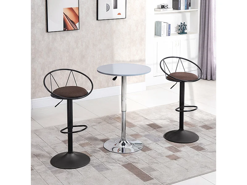 Lot de 2 tabourets de bar design néo-rétro réglable pivotant avec repose-pied métal noir lin marron