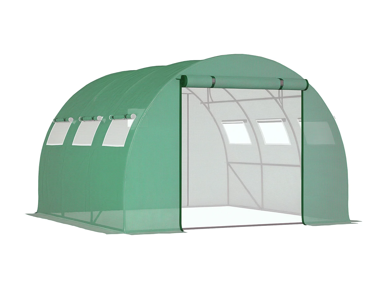 Serre tunnel de jardin grande taille dim. 3L x 2,95l x 1,97H m - 6 fenêtres, porte zippée enroulable - acier galvanisé PE haute densité vert