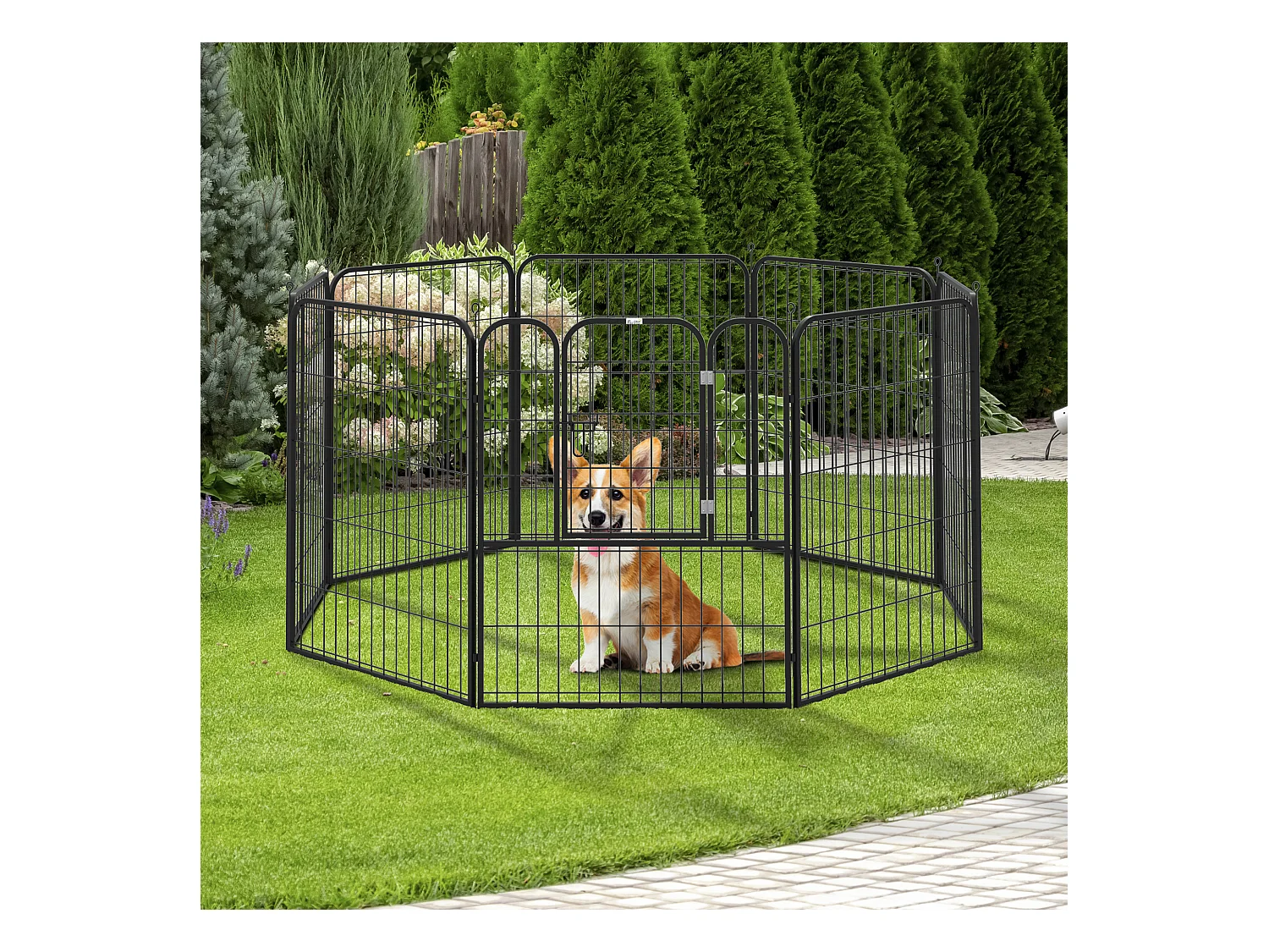 Luxe parc enclos modulable pour chien 8 panneaux porte verrouillable acier époxy noir