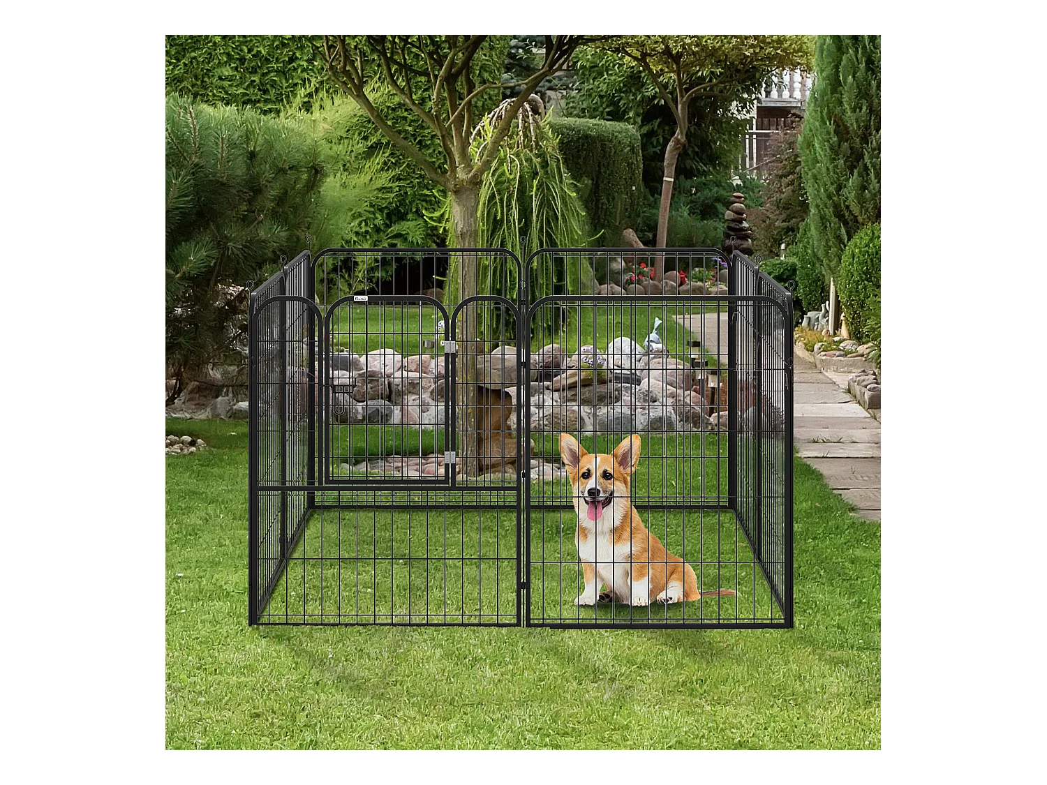 Luxe parc enclos modulable pour chien 8 panneaux porte verrouillable acier époxy noir