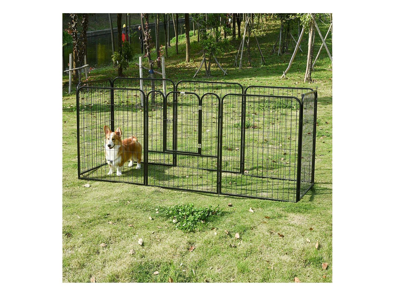 Luxe parc enclos modulable pour chien 8 panneaux porte verrouillable acier époxy noir