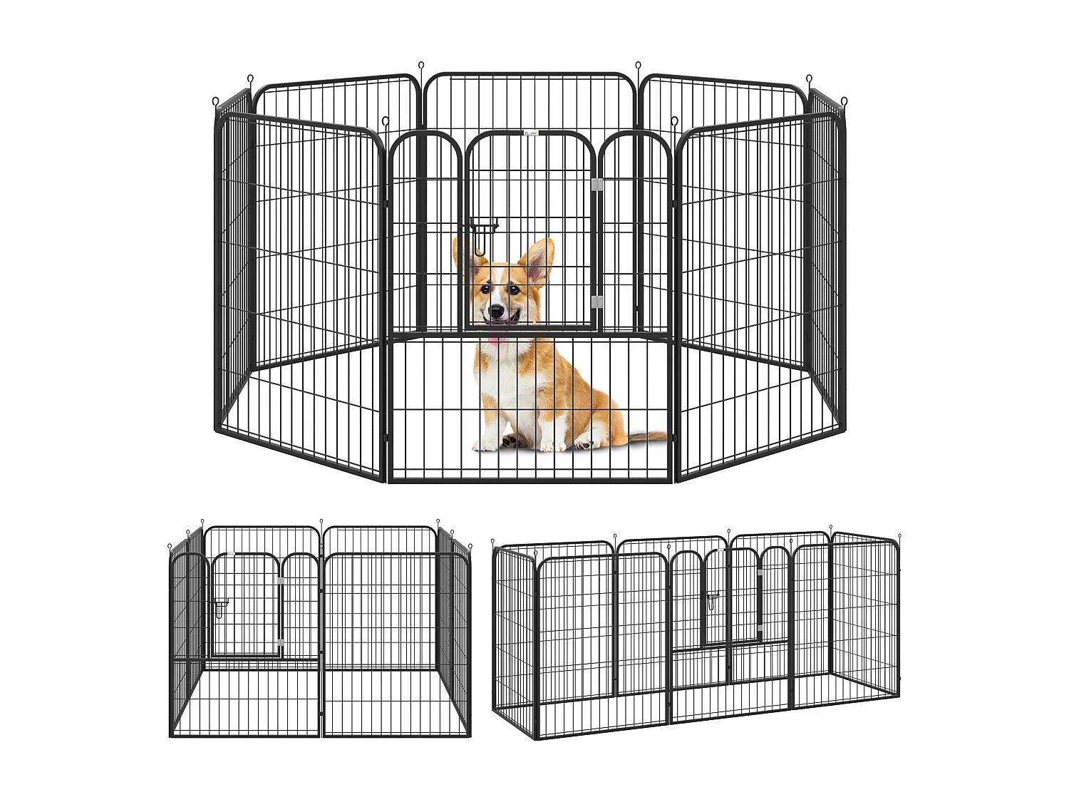 Luxe parc enclos modulable pour chien 8 panneaux porte verrouillable acier époxy noir