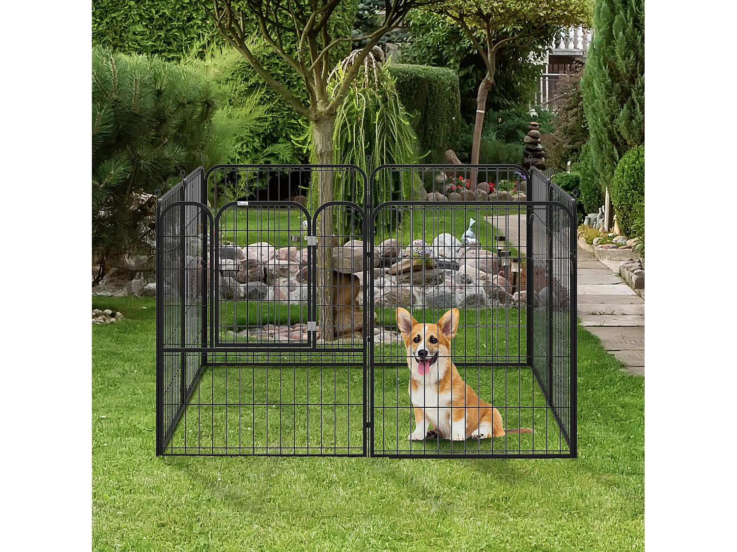 Luxe parc enclos modulable pour chien 8 panneaux porte verrouillable acier époxy noir