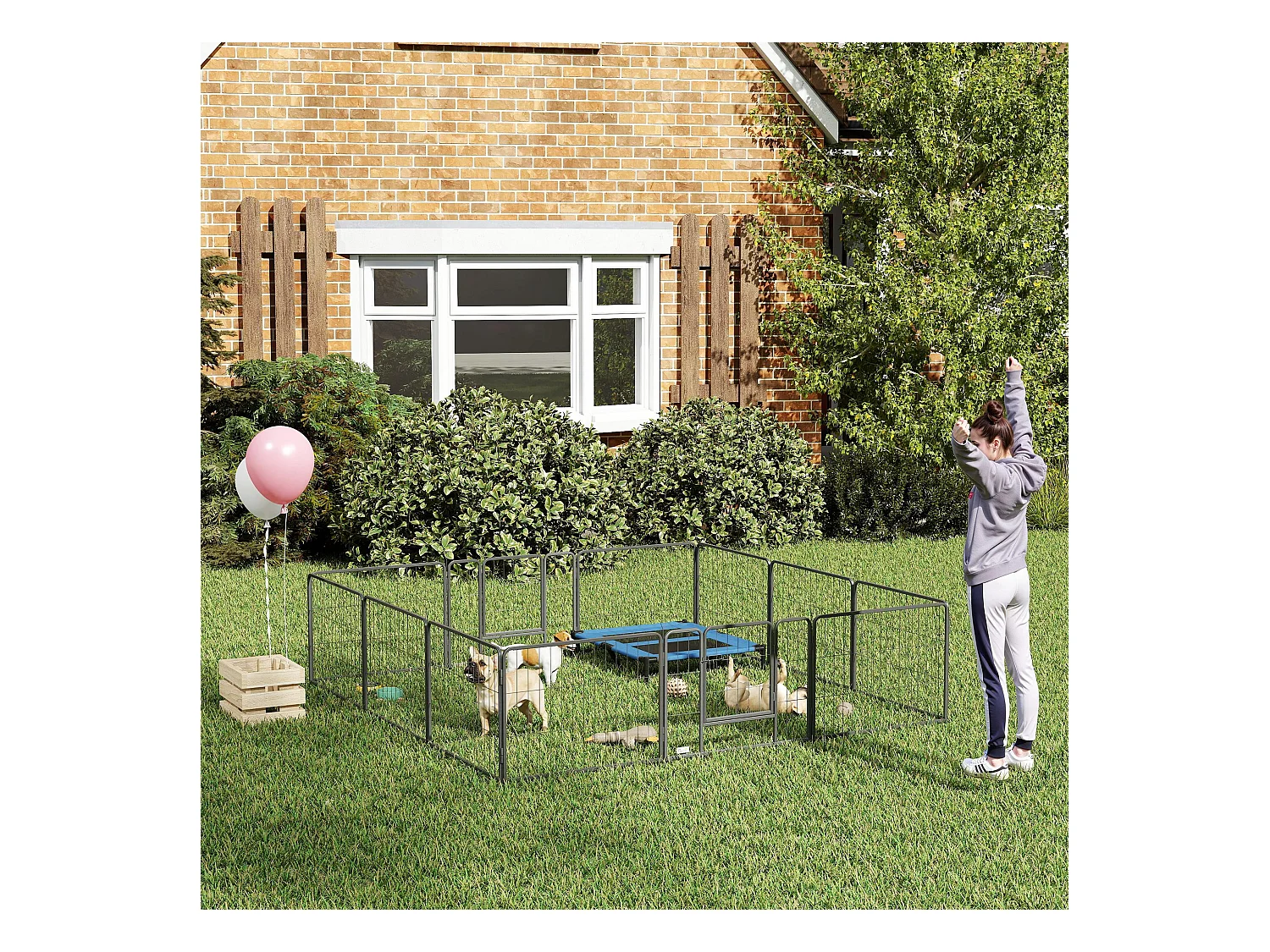 PawHut Parc enclos modulable pour animaux avec 2 portes - 12 panneaux modulables - acier noir