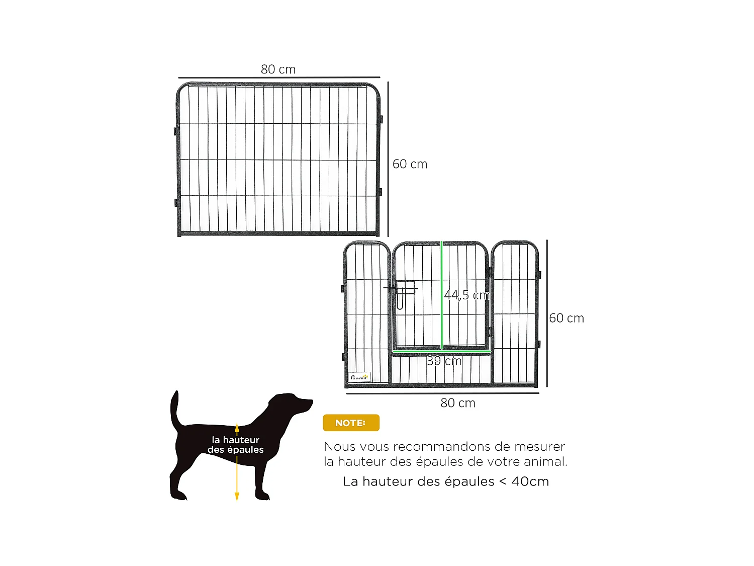 PawHut Parc enclos modulable pour animaux avec 2 portes - 12 panneaux modulables - acier noir