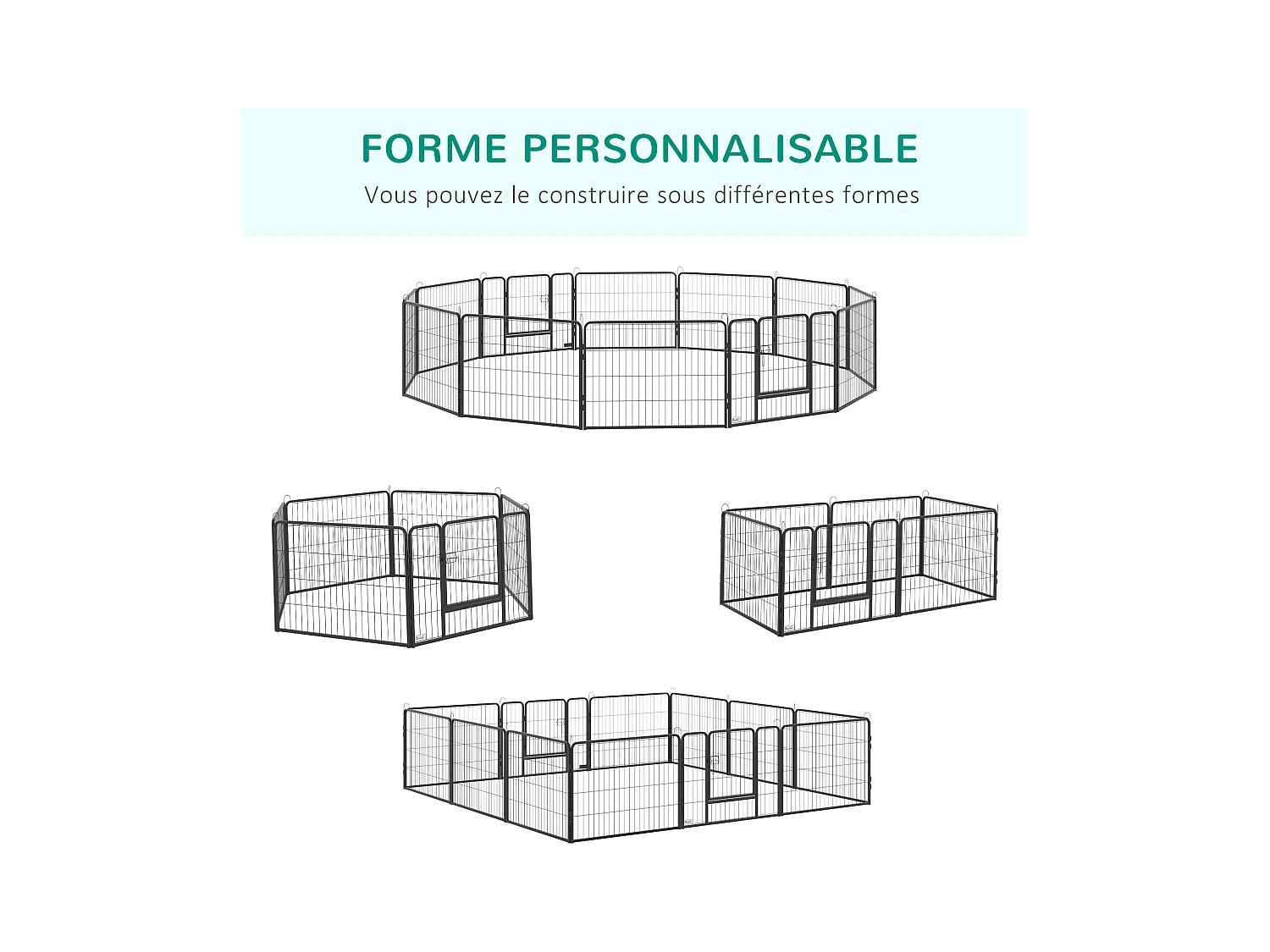 PawHut Parc enclos modulable pour animaux avec 2 portes - 12 panneaux modulables - acier noir