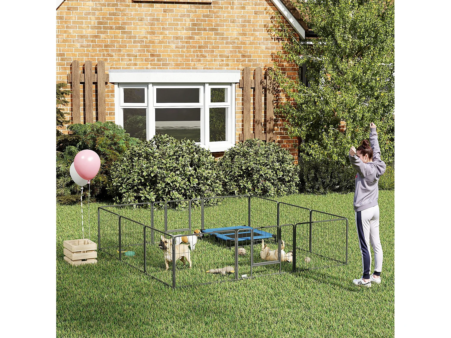 PawHut Parc enclos modulable pour animaux avec 2 portes - 12 panneaux modulables - acier noir