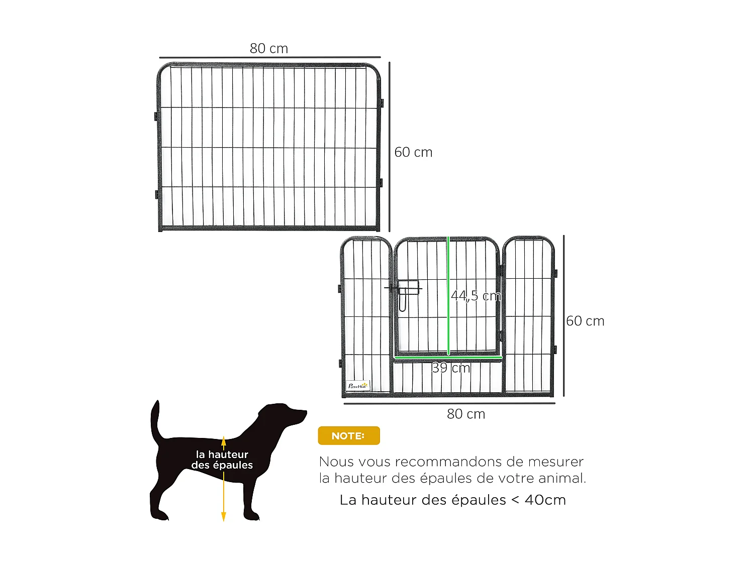 PawHut Parc enclos modulable pour animaux avec 2 portes - 12 panneaux modulables - acier noir