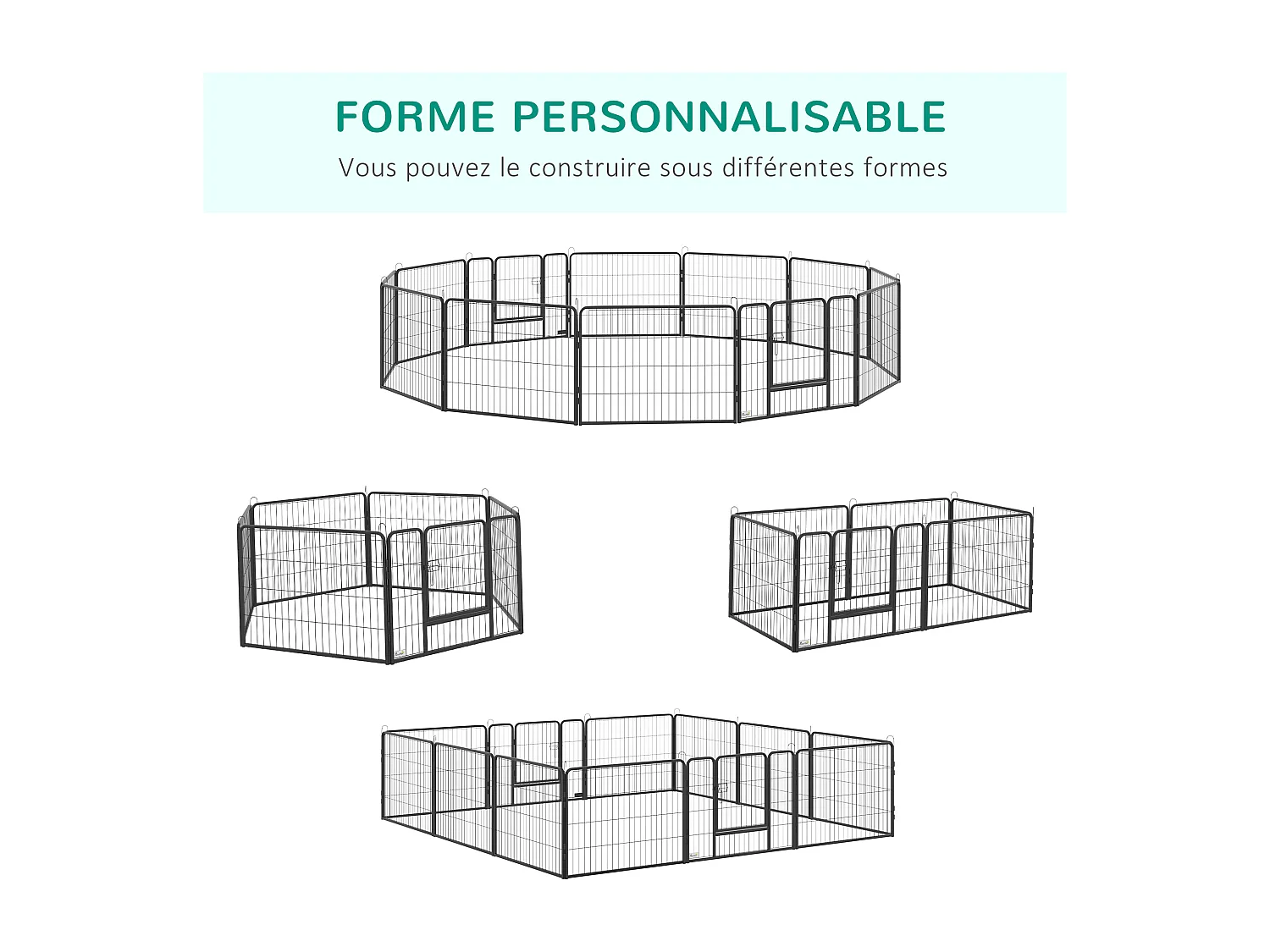 PawHut Parc enclos modulable pour animaux avec 2 portes - 12 panneaux modulables - acier noir