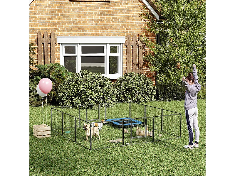 PawHut Parc enclos modulable pour animaux avec 2 portes - 12 panneaux modulables - acier noir