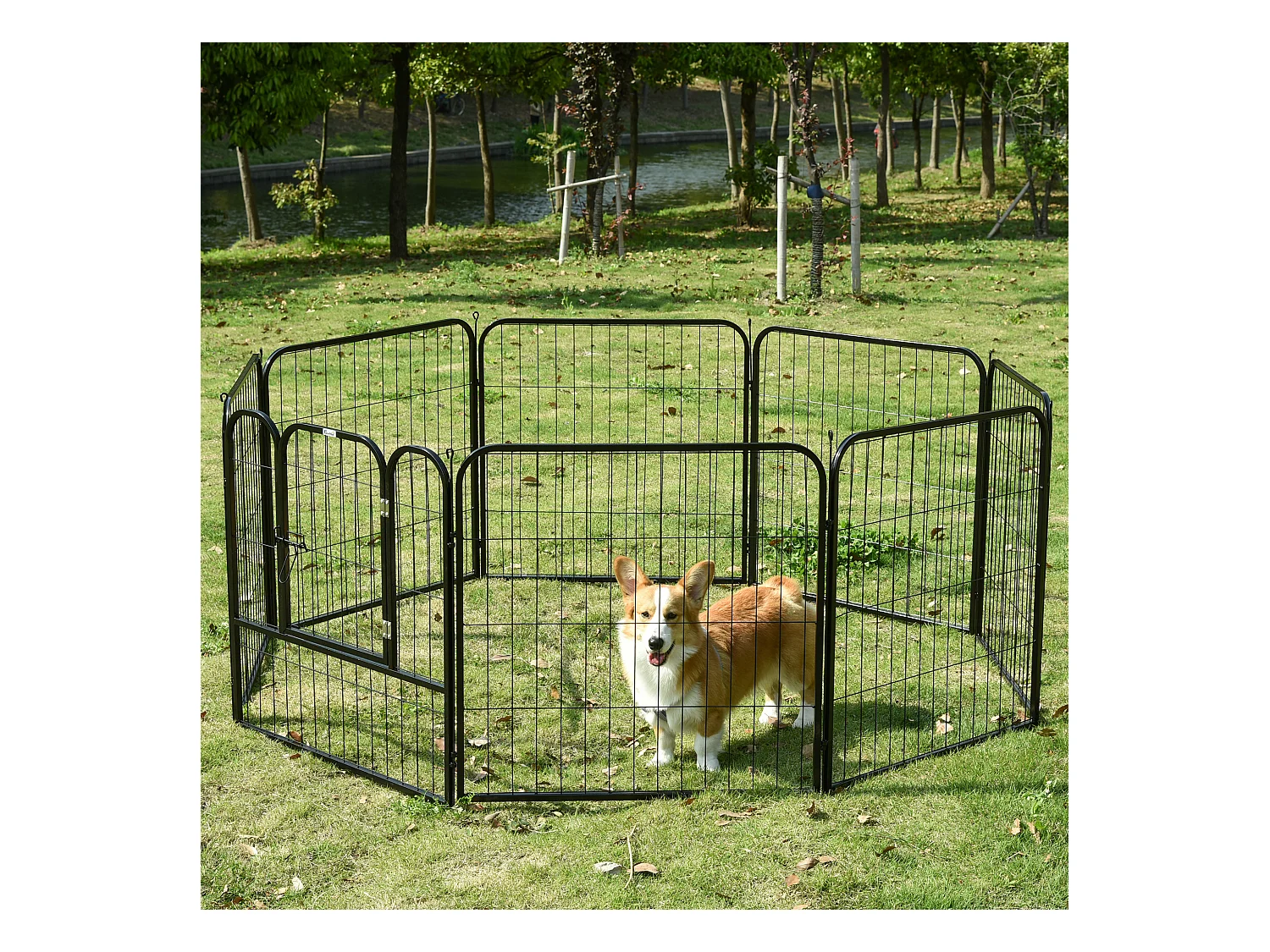 Luxe parc enclos modulable pour chien 8 panneaux porte verrouillable acier époxy noir