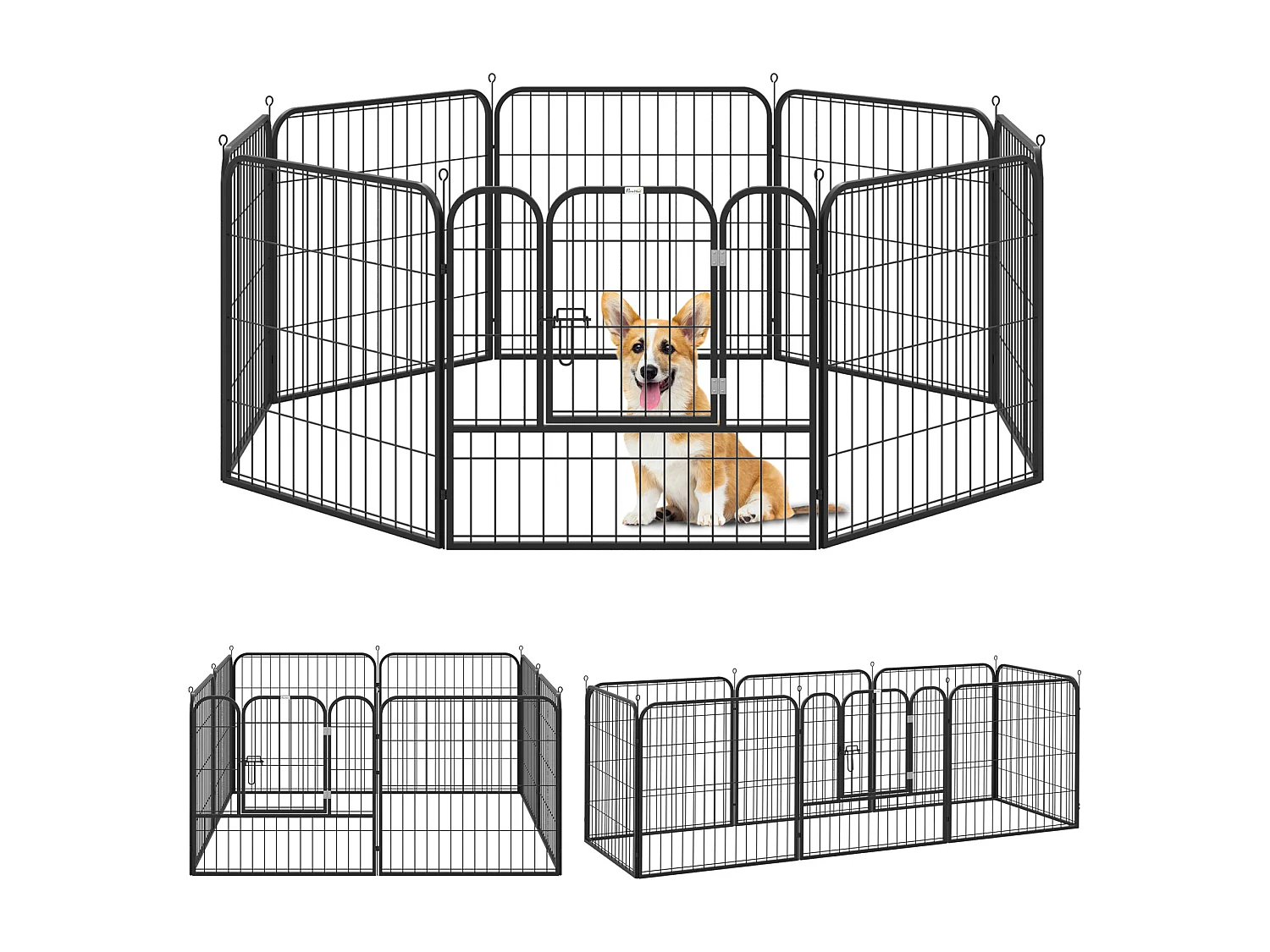 Luxe parc enclos modulable pour chien 8 panneaux porte verrouillable acier époxy noir