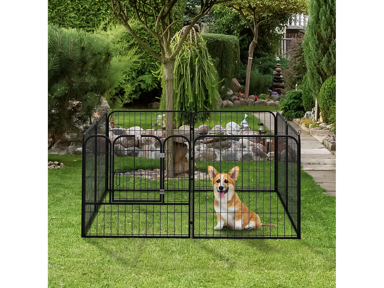 Luxe parc enclos modulable pour chien 8 panneaux porte verrouillable acier époxy noir