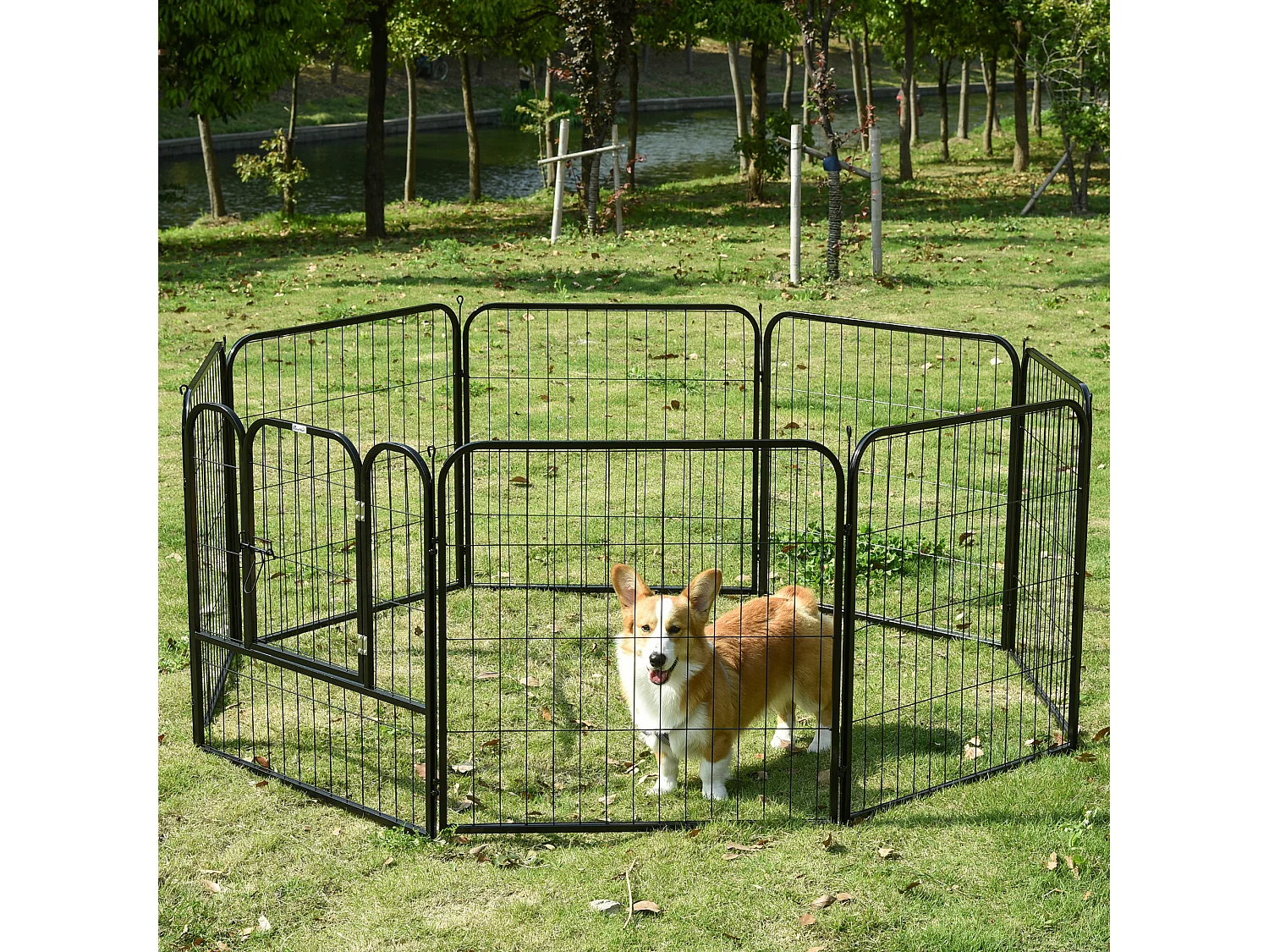 Luxe parc enclos modulable pour chien 8 panneaux porte verrouillable acier époxy noir