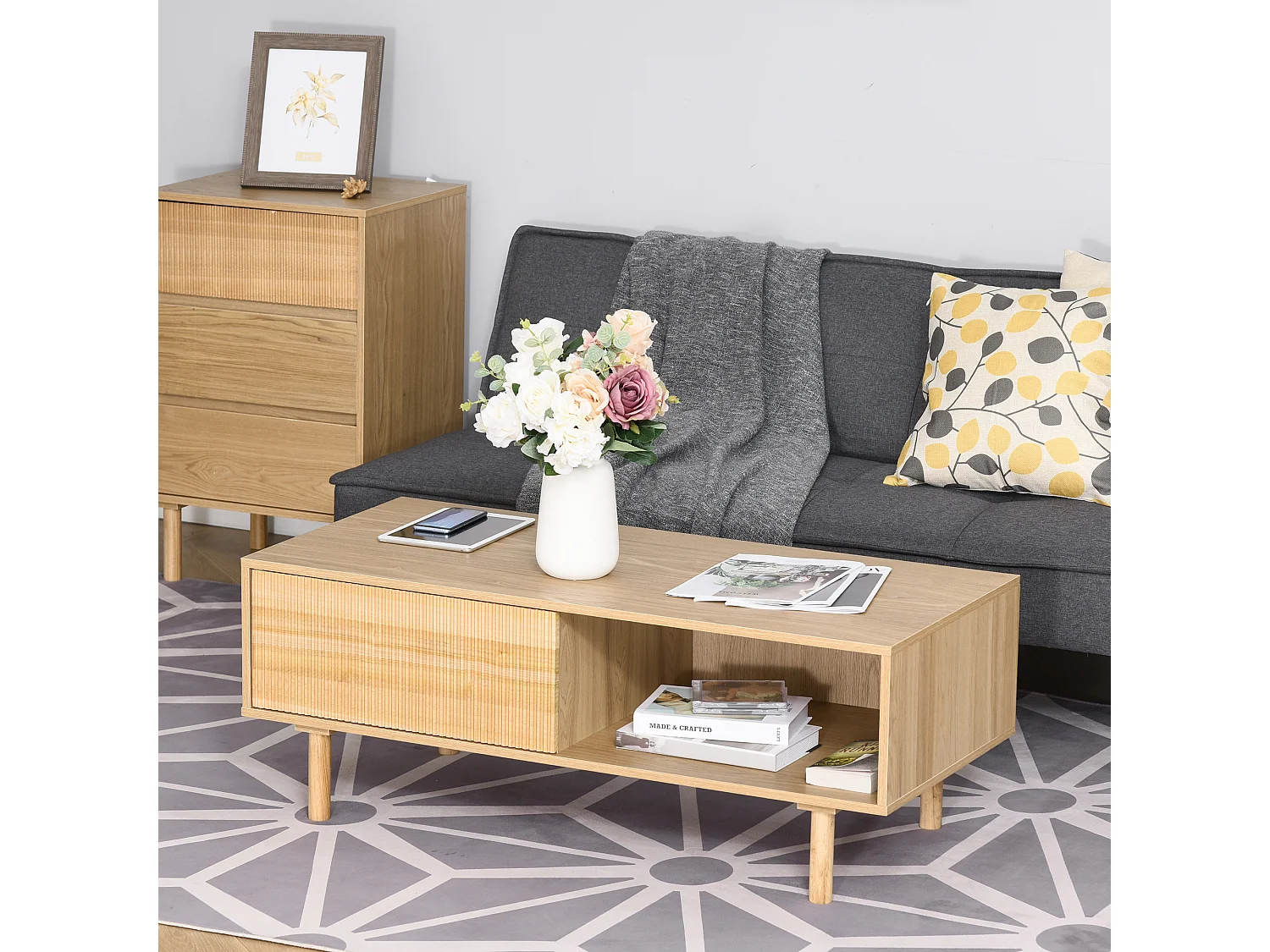 Table basse design Urban Craft placard + niche panneaux particules bois massif pin