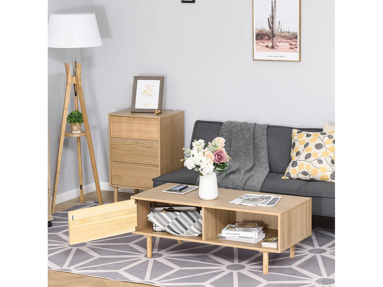 Table basse design Urban Craft placard + niche panneaux particules bois massif pin