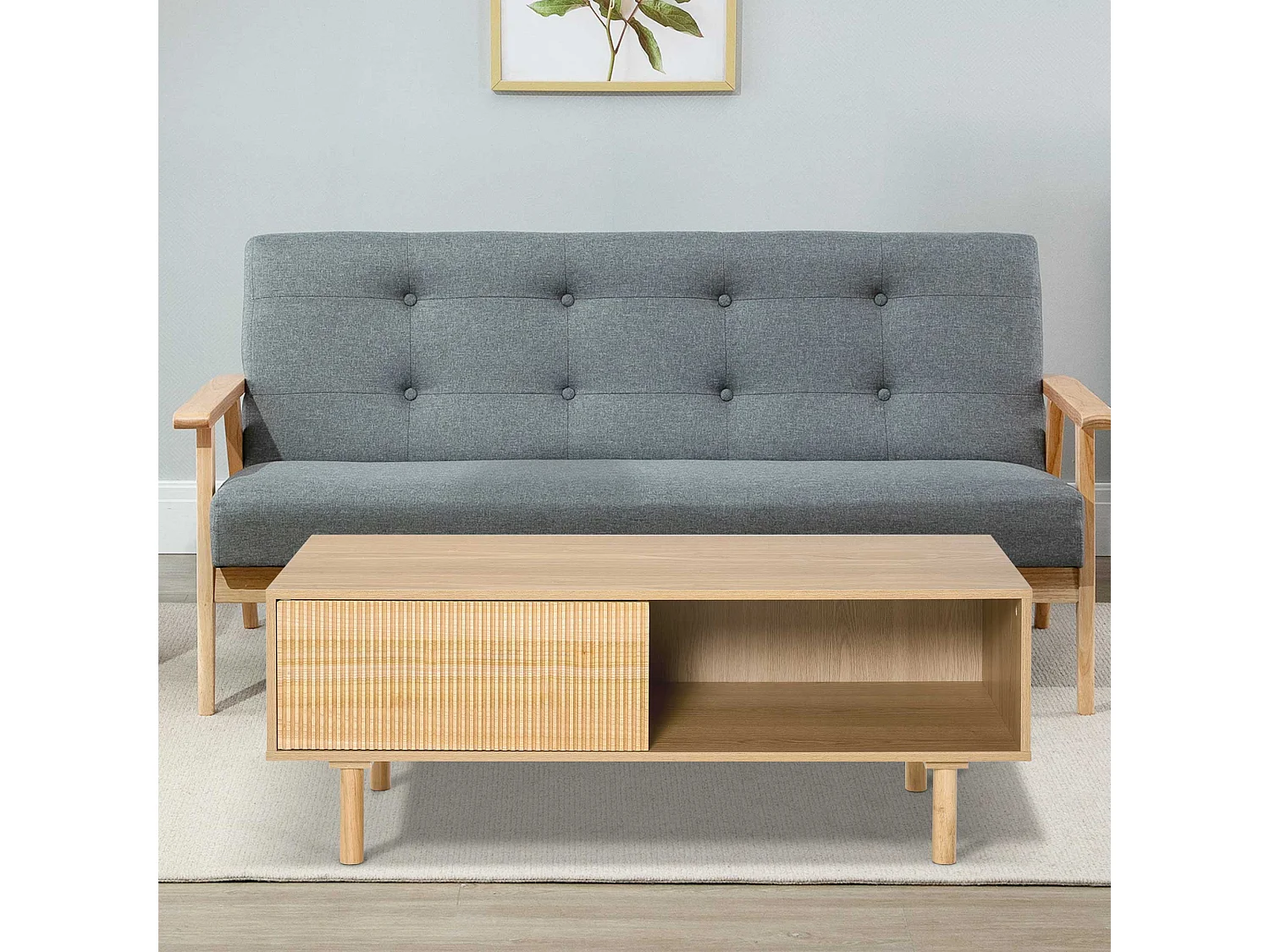 Table basse design Urban Craft placard + niche panneaux particules bois massif pin