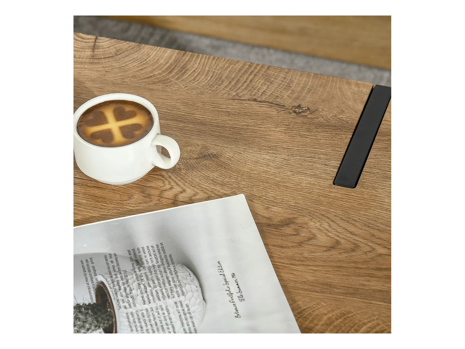 Table basse rectangulaire style industriel piètement épingle métal noir plateau aspect ancien bastaing bois