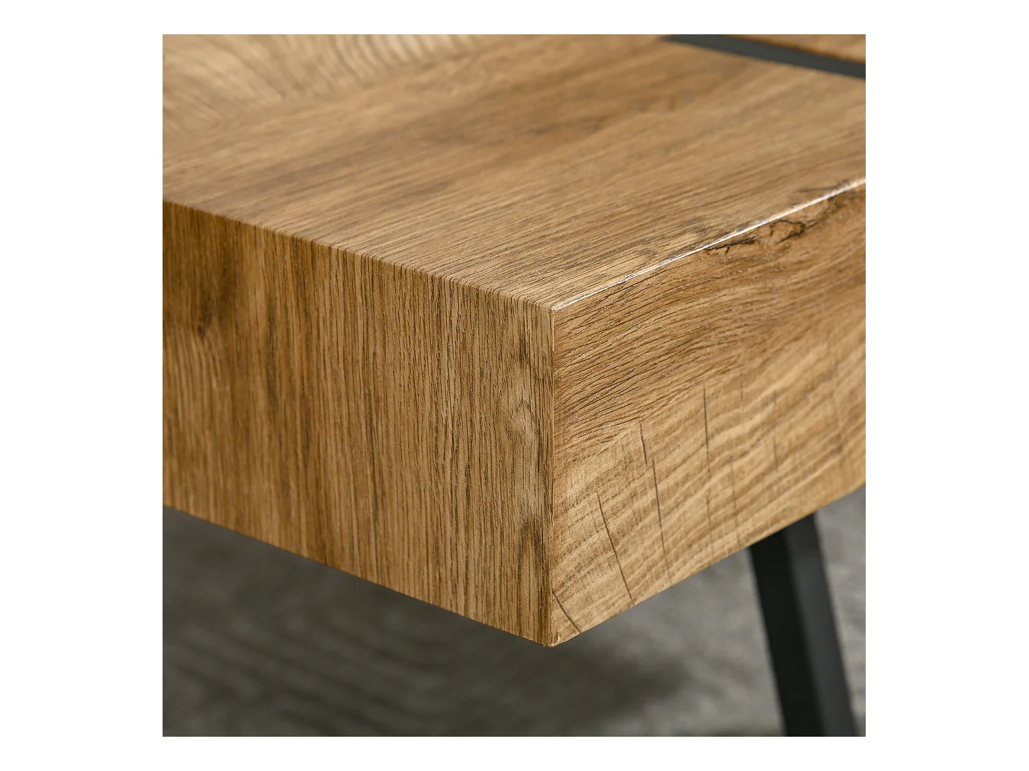 Table basse rectangulaire style industriel piètement épingle métal noir plateau aspect ancien bastaing bois