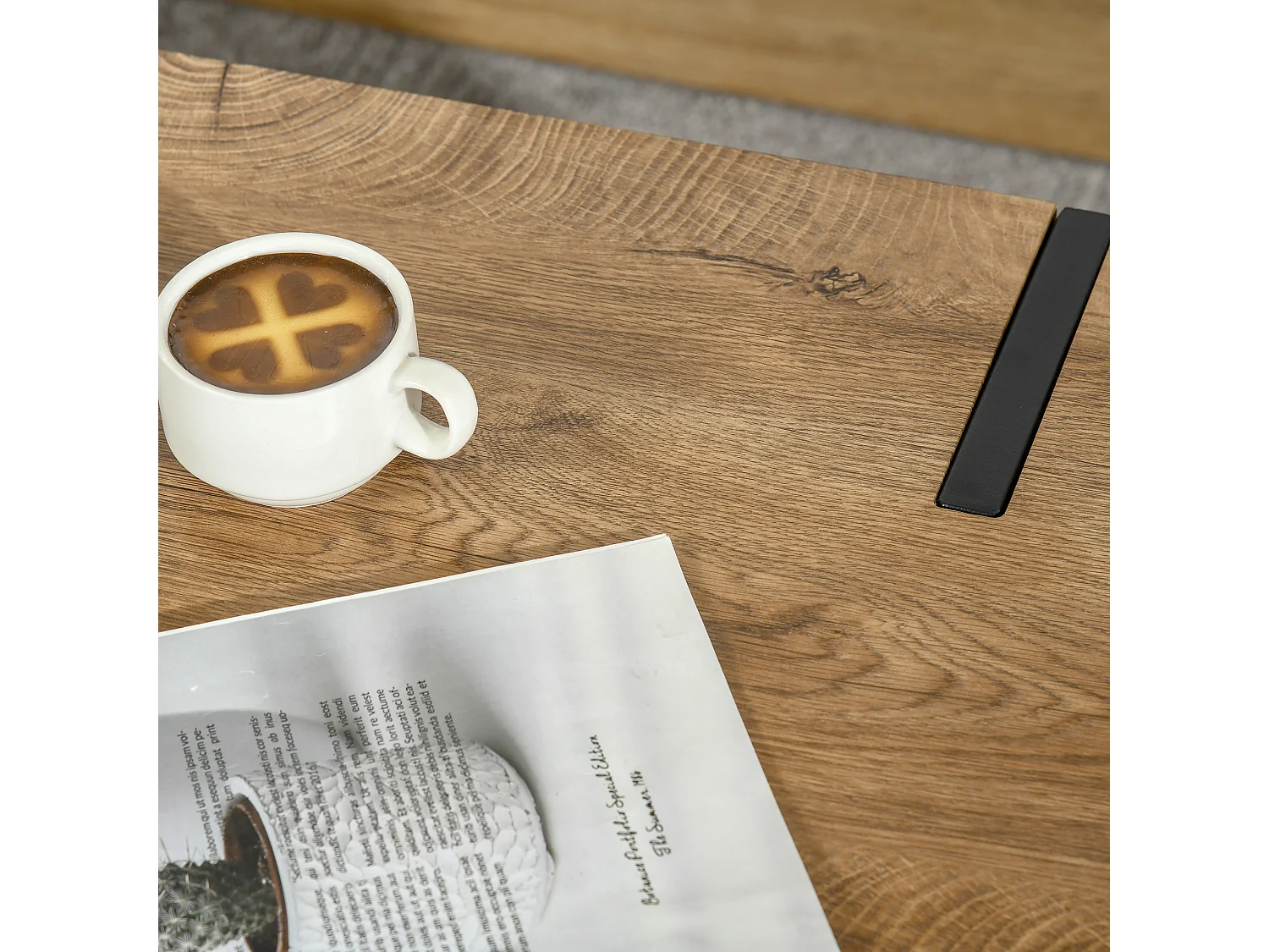 Table basse rectangulaire style industriel piètement épingle métal noir plateau aspect ancien bastaing bois