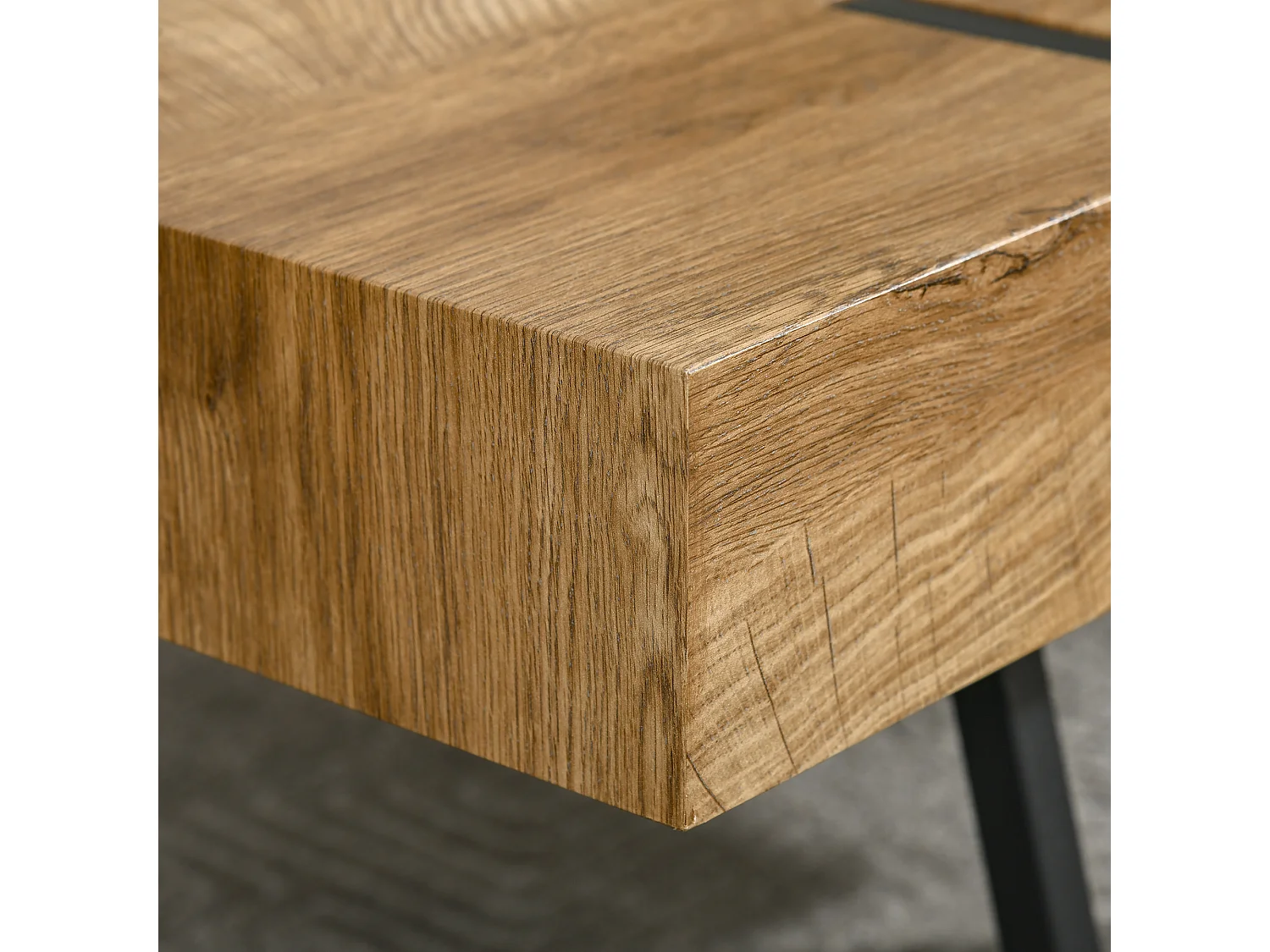 Table basse rectangulaire style industriel piètement épingle métal noir plateau aspect ancien bastaing bois