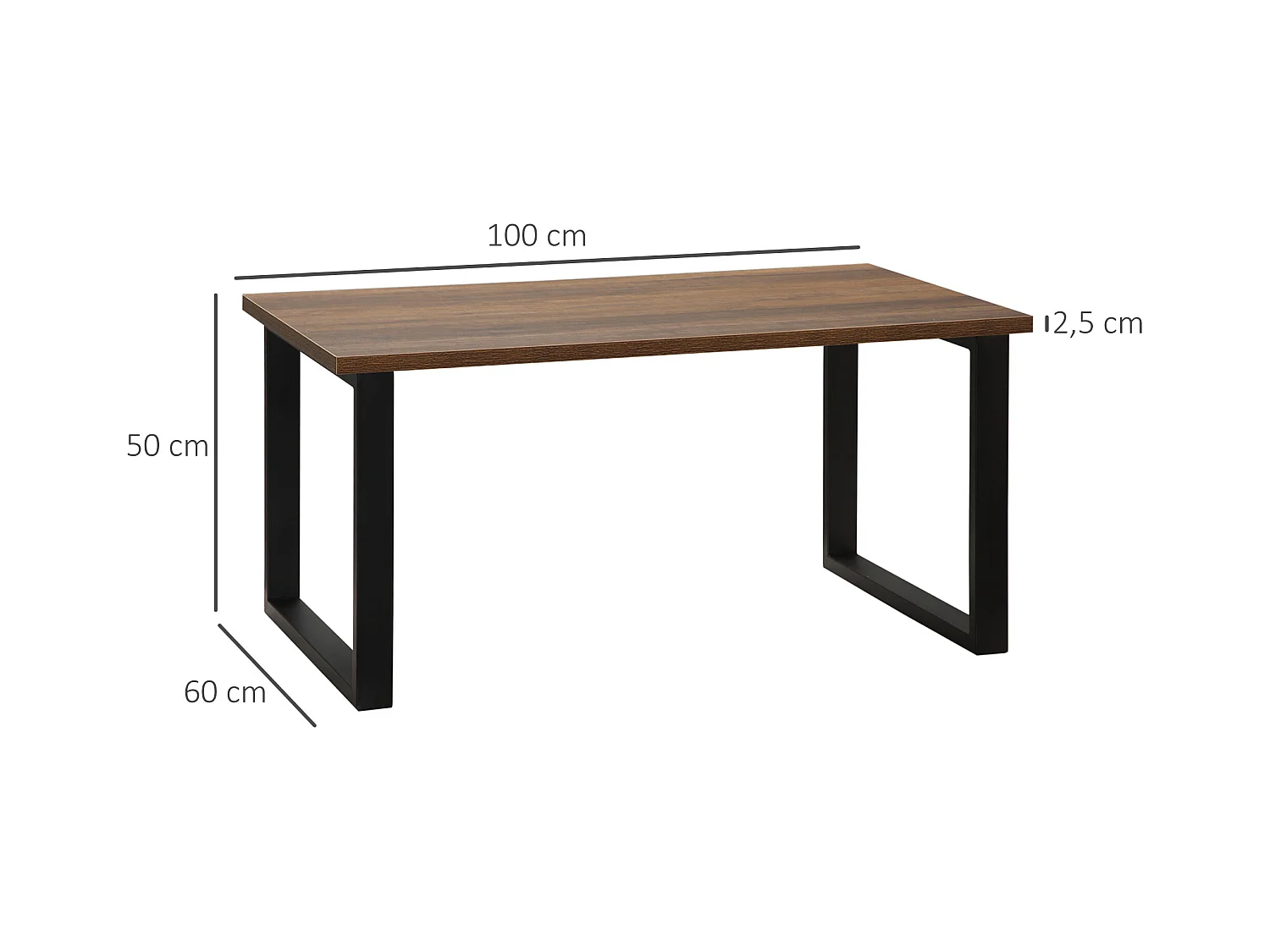 Table basse rectangulaire style industriel dim. 100L x 60l x 50H cm métal noir MDF aspect bois de noyer
