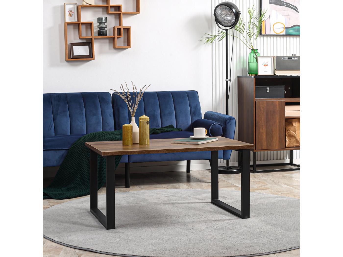 Table Basse Rectangulaire Style Industriel Dim L X L X H Cm M Tal Noir Mdf Aspect Bois