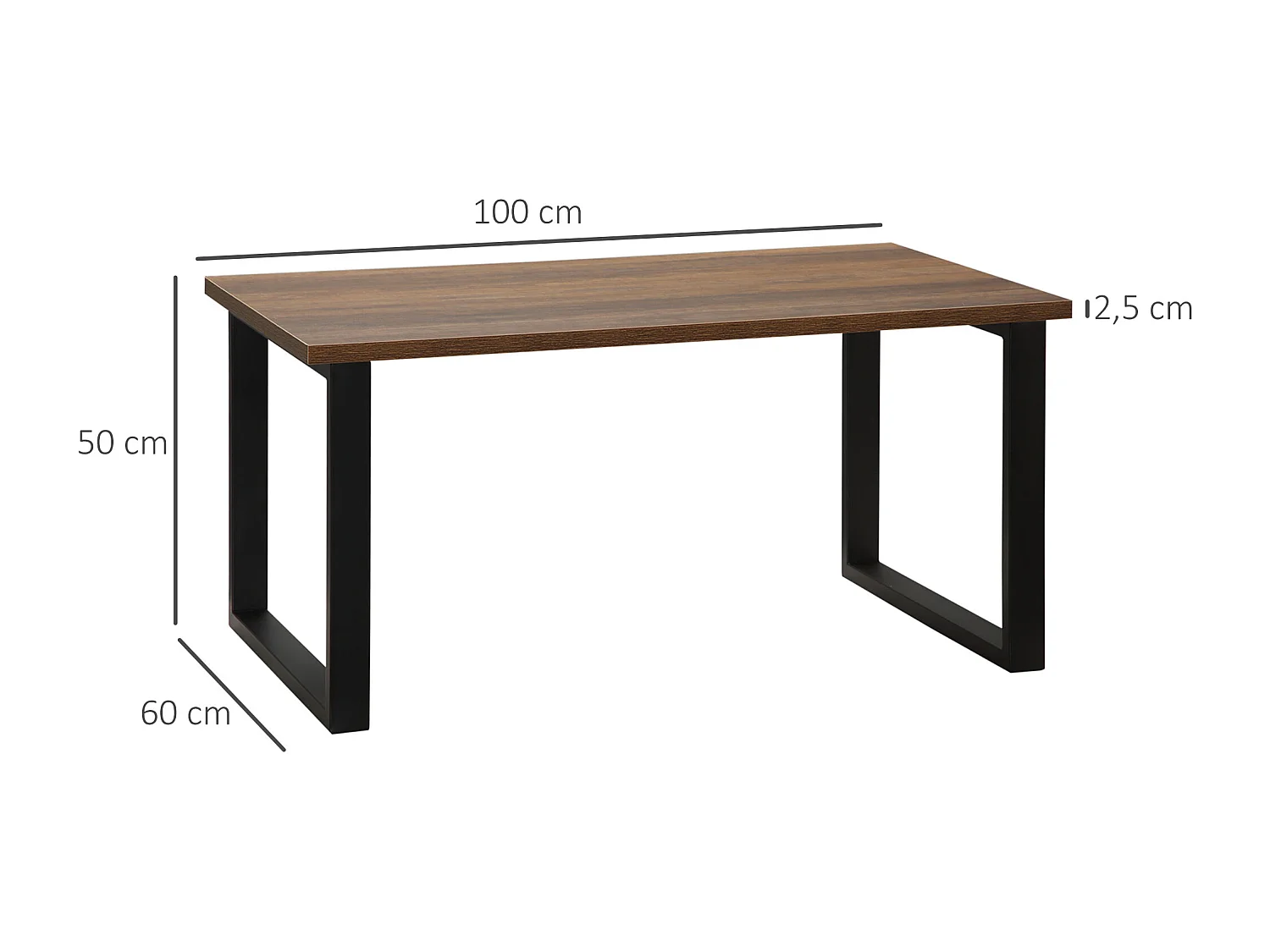 Table basse rectangulaire style industriel dim. 100L x 60l x 50H cm métal noir MDF aspect bois de noyer