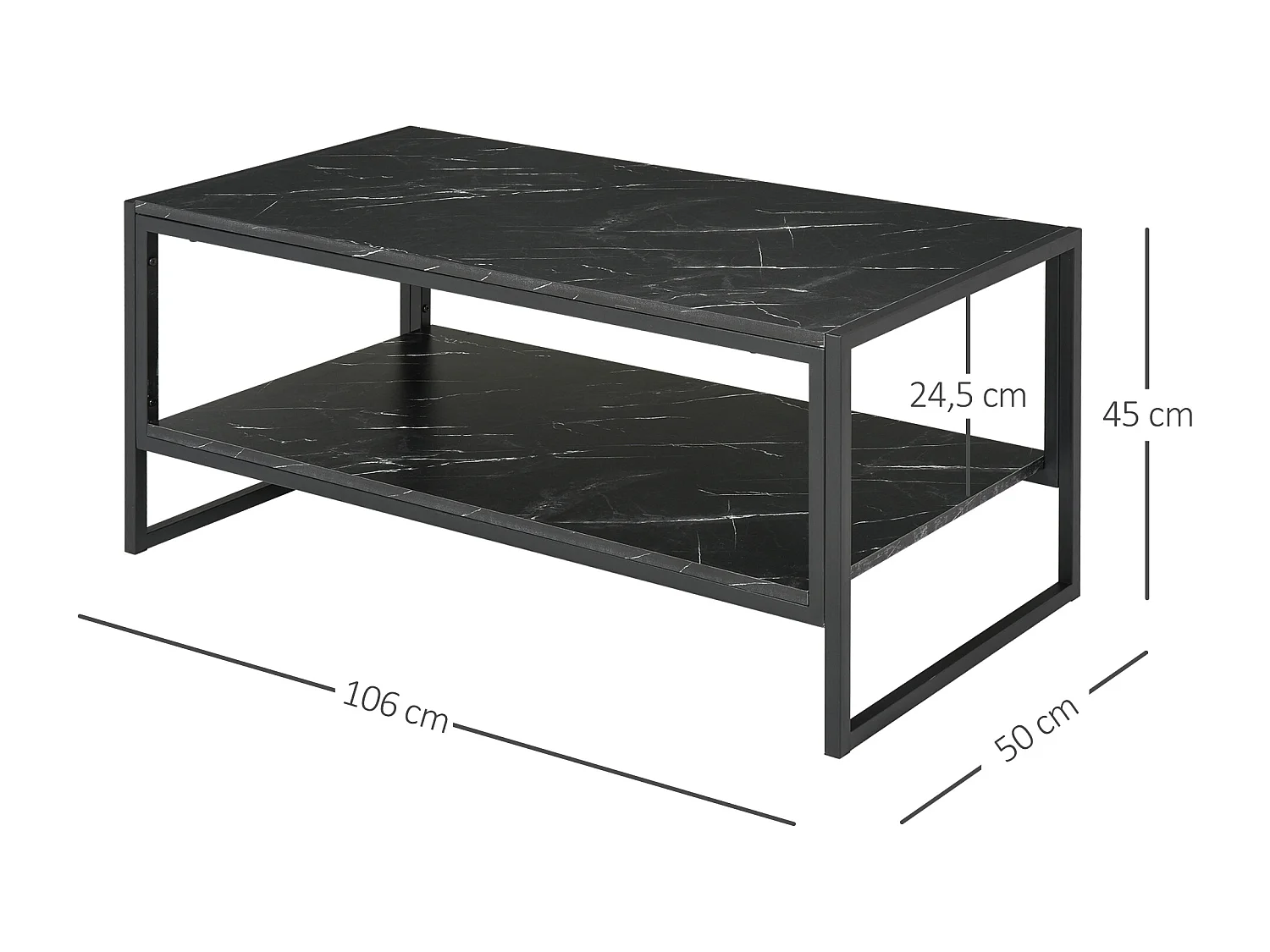 Table Basse Style Moderne avec 2 Étagères 106 x 50 x 47 cm Noir