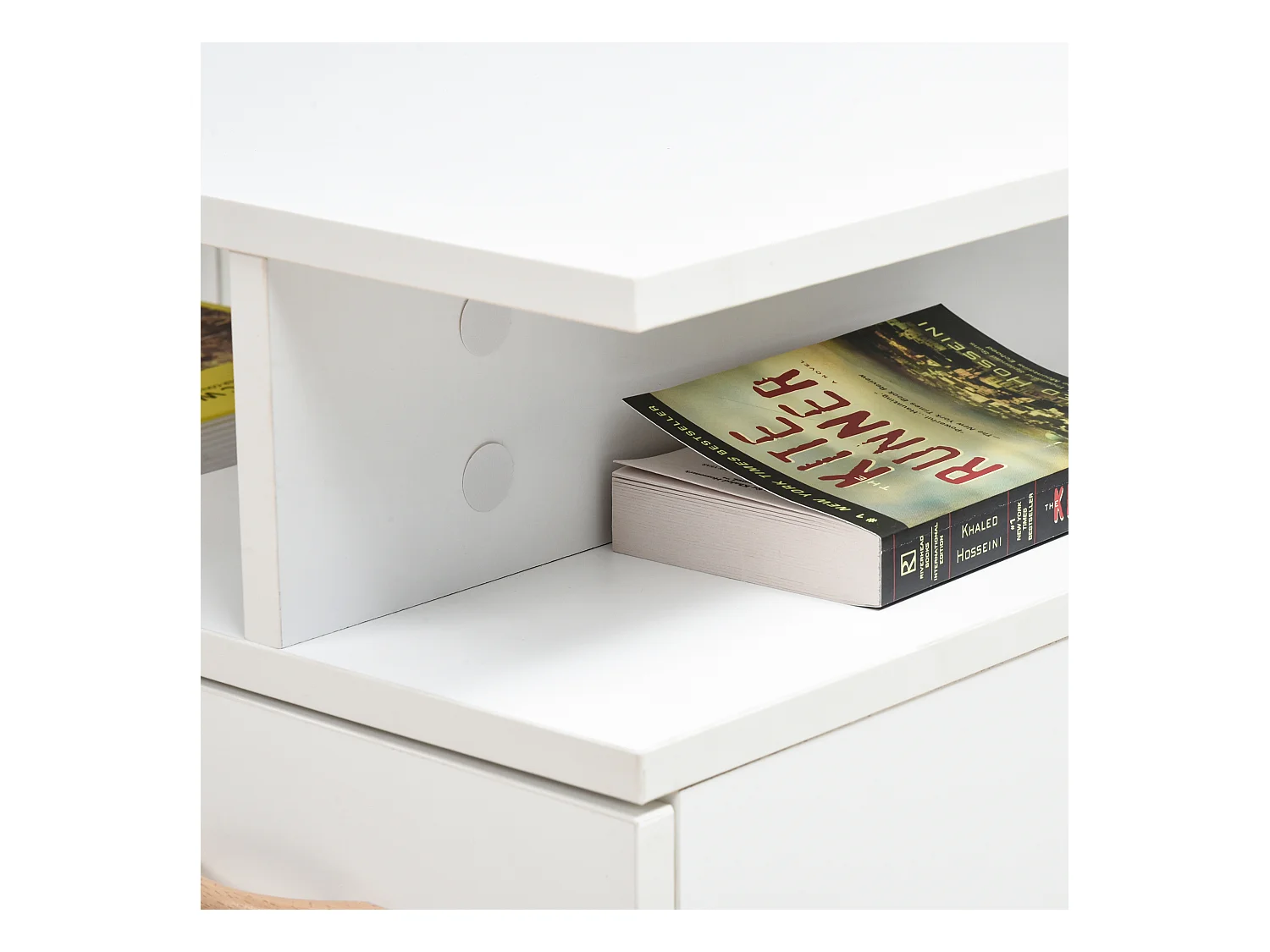 Table basse rectangulaire design scandinave 100L x 50l x 40H cm niche + tiroir & placard bois massif pin panneaux particules blanc